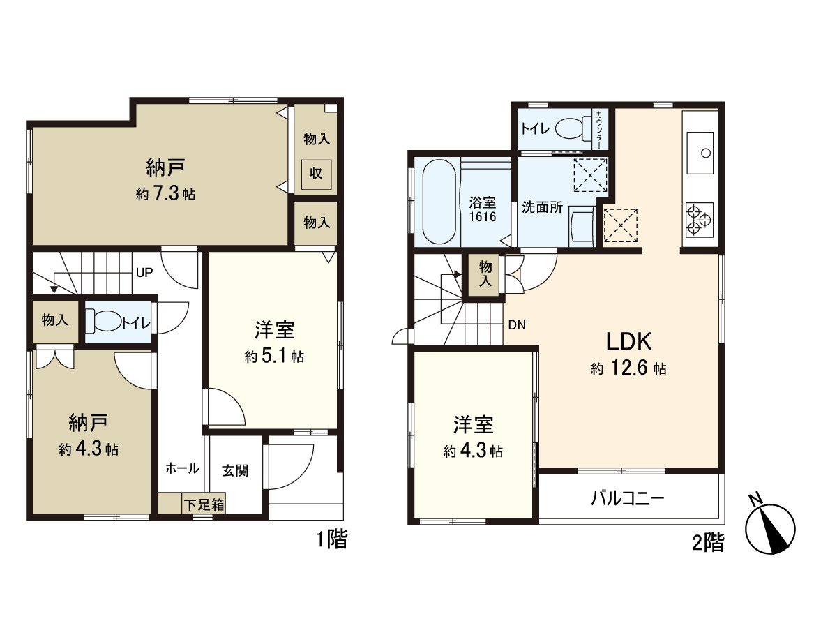 建筑面积80.2平米的2SLDK。储藏室也像西式房间那样舒适地可以使用。