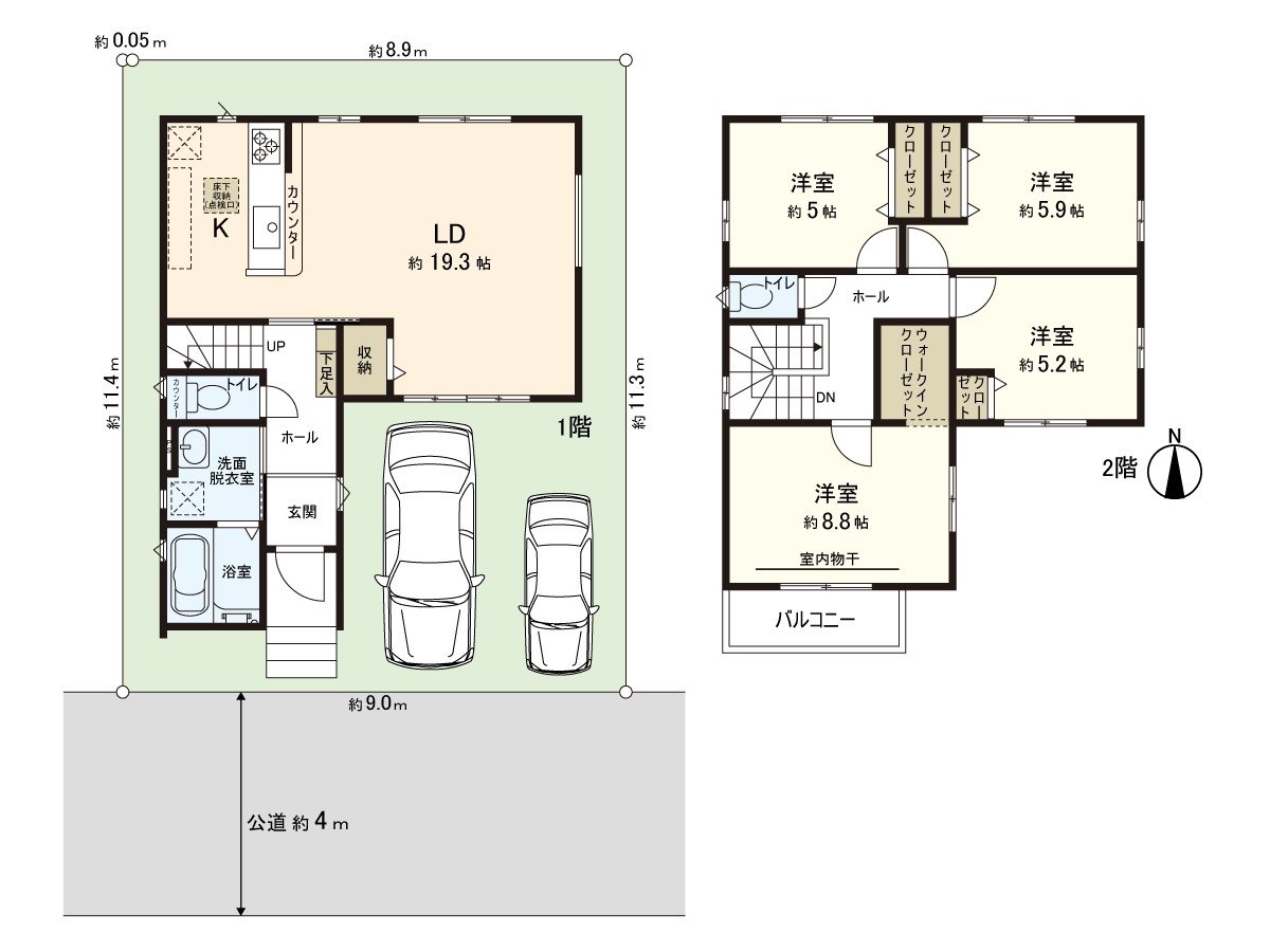 有豐富的存儲空間(全居室收納，WIC，客廳收納)的4LDK。