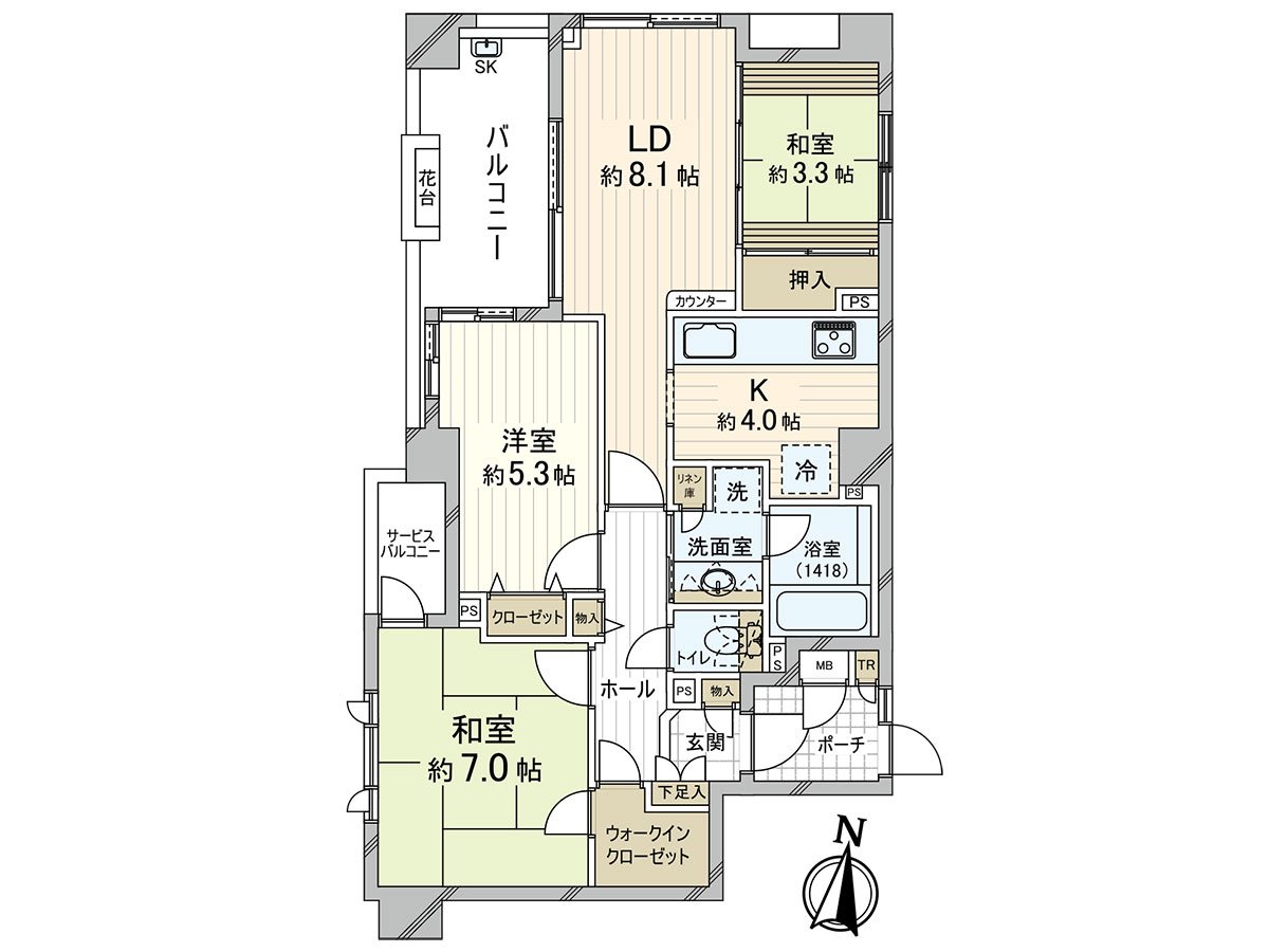Condominium for families of 3LDK.