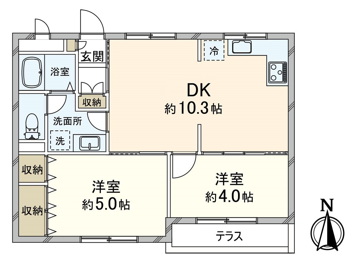 私人使用面積49.41平方公尺。房型2DK。