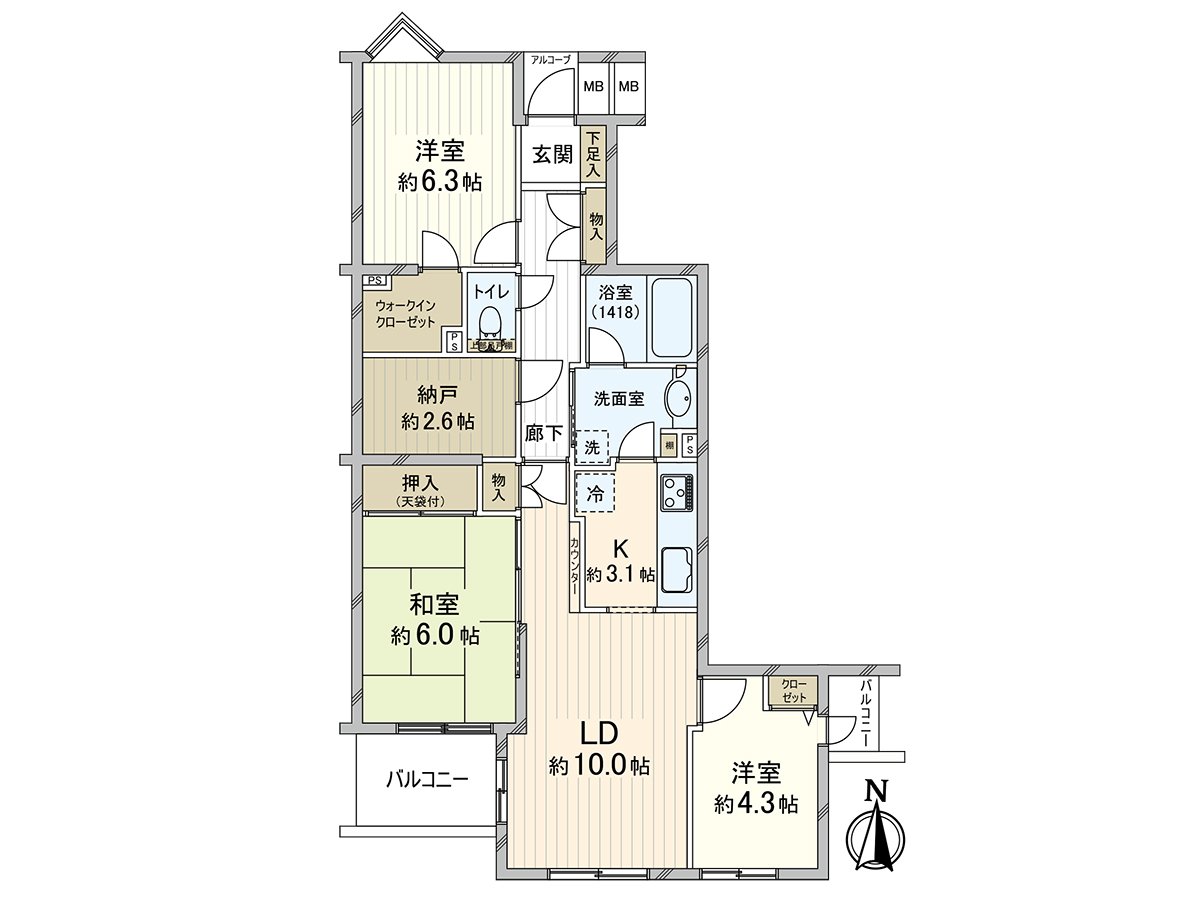 是3LDK的房型。豐富的存儲空間(WIC，儲藏室)