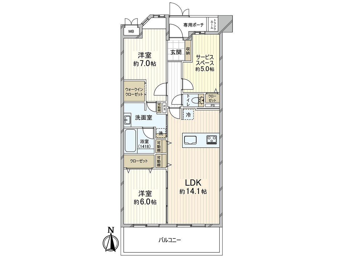 容易使用的3LDK的房型。家族的會話也在開放式廚房興奮起來。
