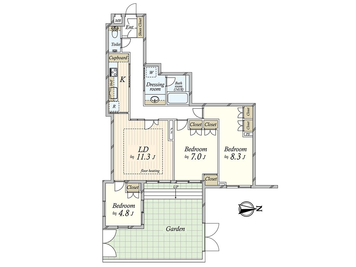 是從屬於29.07平方公尺的東西專用的院子的3LDK。如果關門的話，作為獨立廚房可以利用。