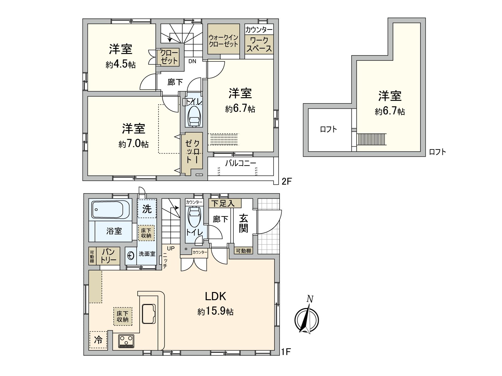 [平面圖]建築面積80.43平方公尺3LDK(有工作區·餐具室)