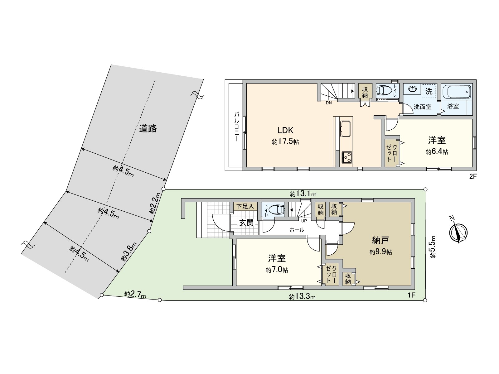 [Floor plan] A house of 2 stories. The living room where bright sunlight comes in on the second floor.