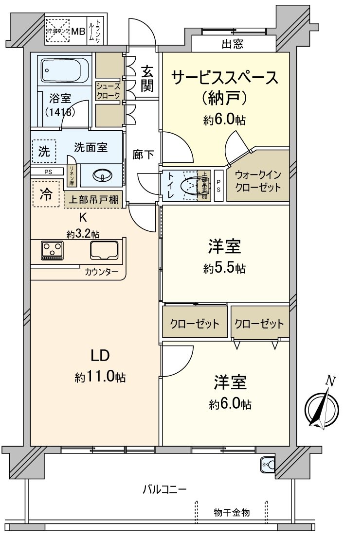是私人使用面積70.89平方公尺，6樓部分2SLDK的房間的介紹。