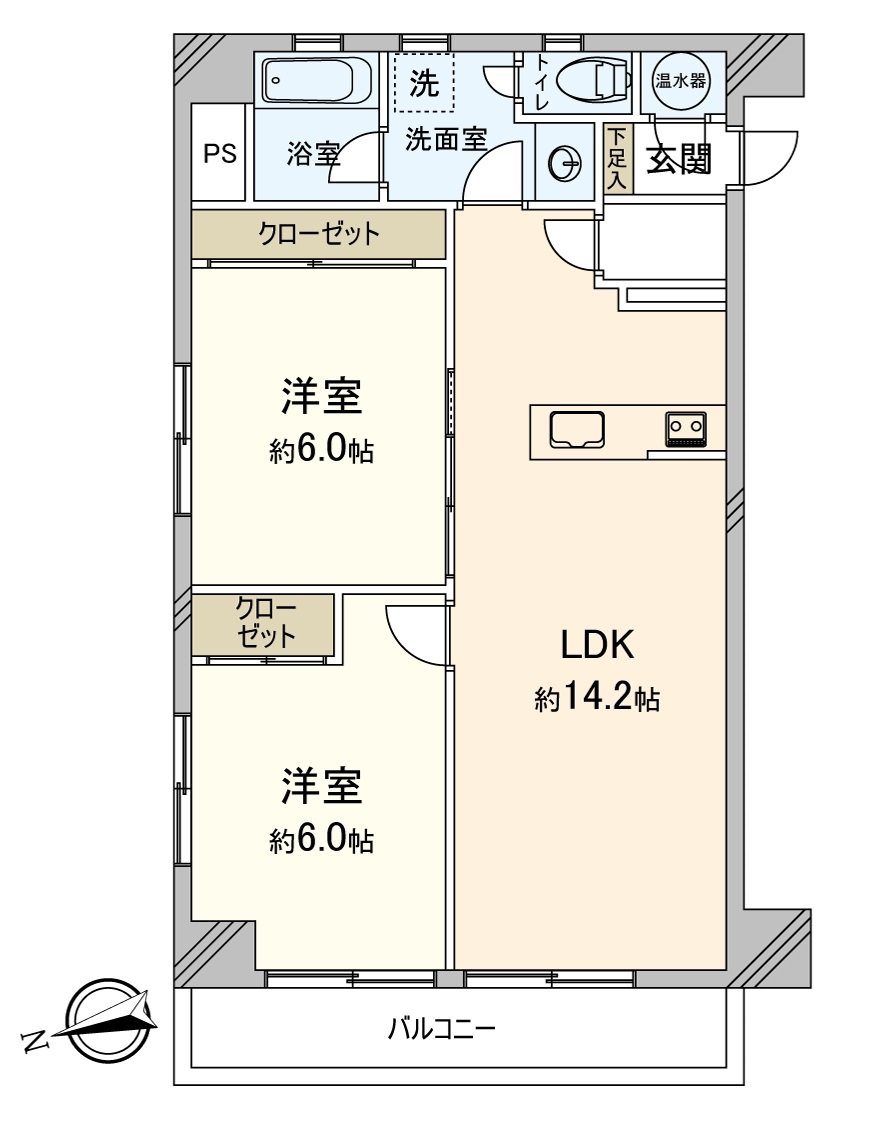 是房型图2楼部分57.07平米2LDK的房间。