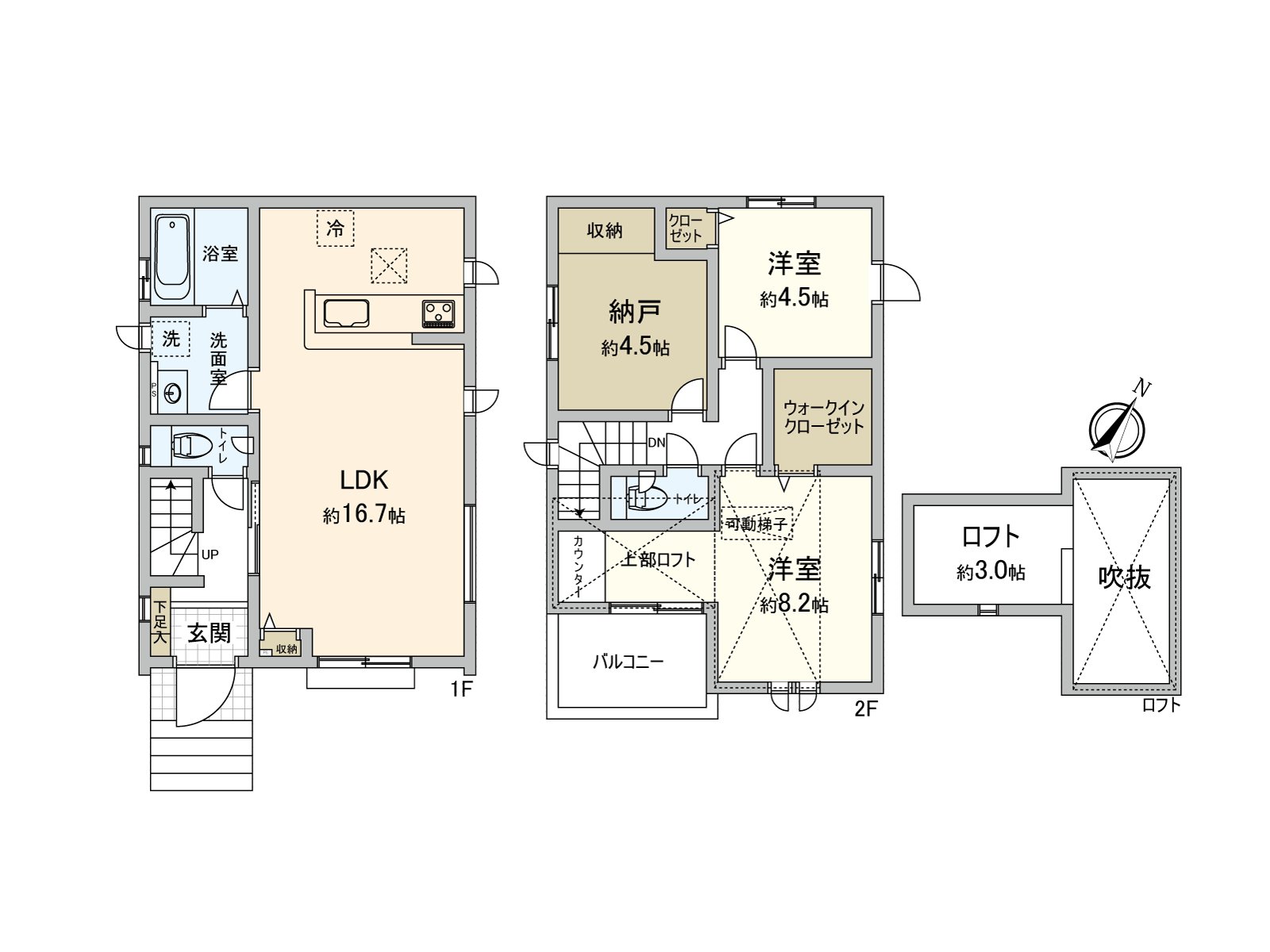 2LDK+ storeroom with the loft having good sun in Southeast Orientation