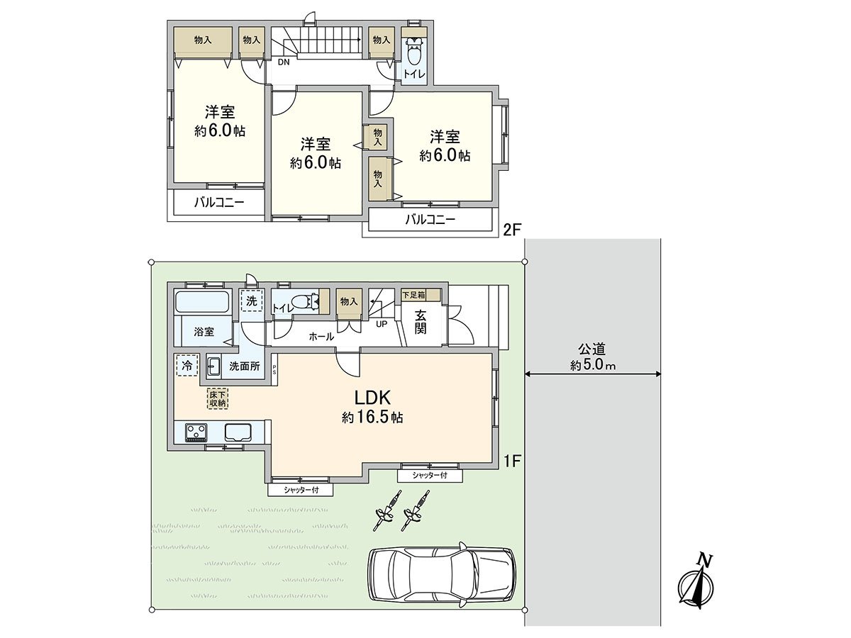 建築面積：有85.29平方公尺、3LDK的舒適的間取。是3間2樓南向曝光面的亮的房間♪