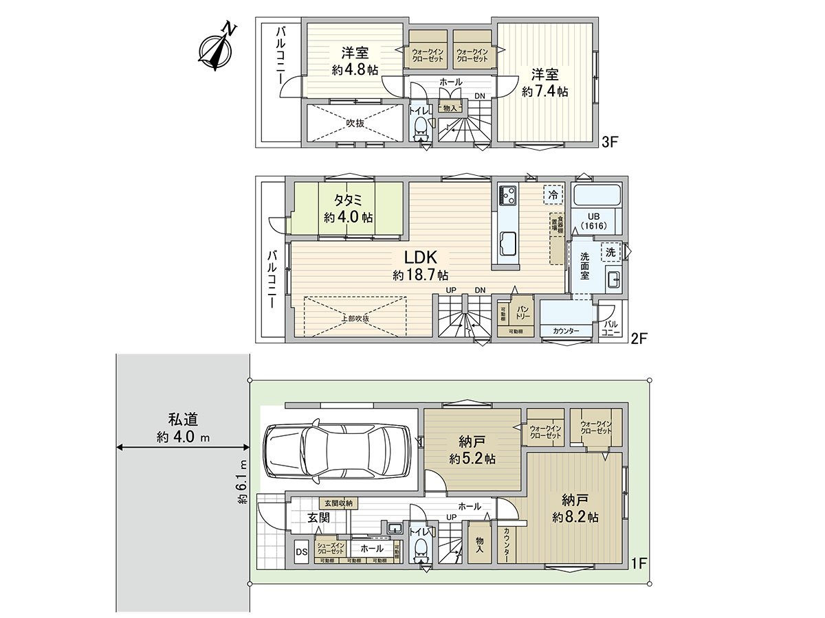 It is Layout of 3 stories, 2LDK+2S where I fully made use of a site in.