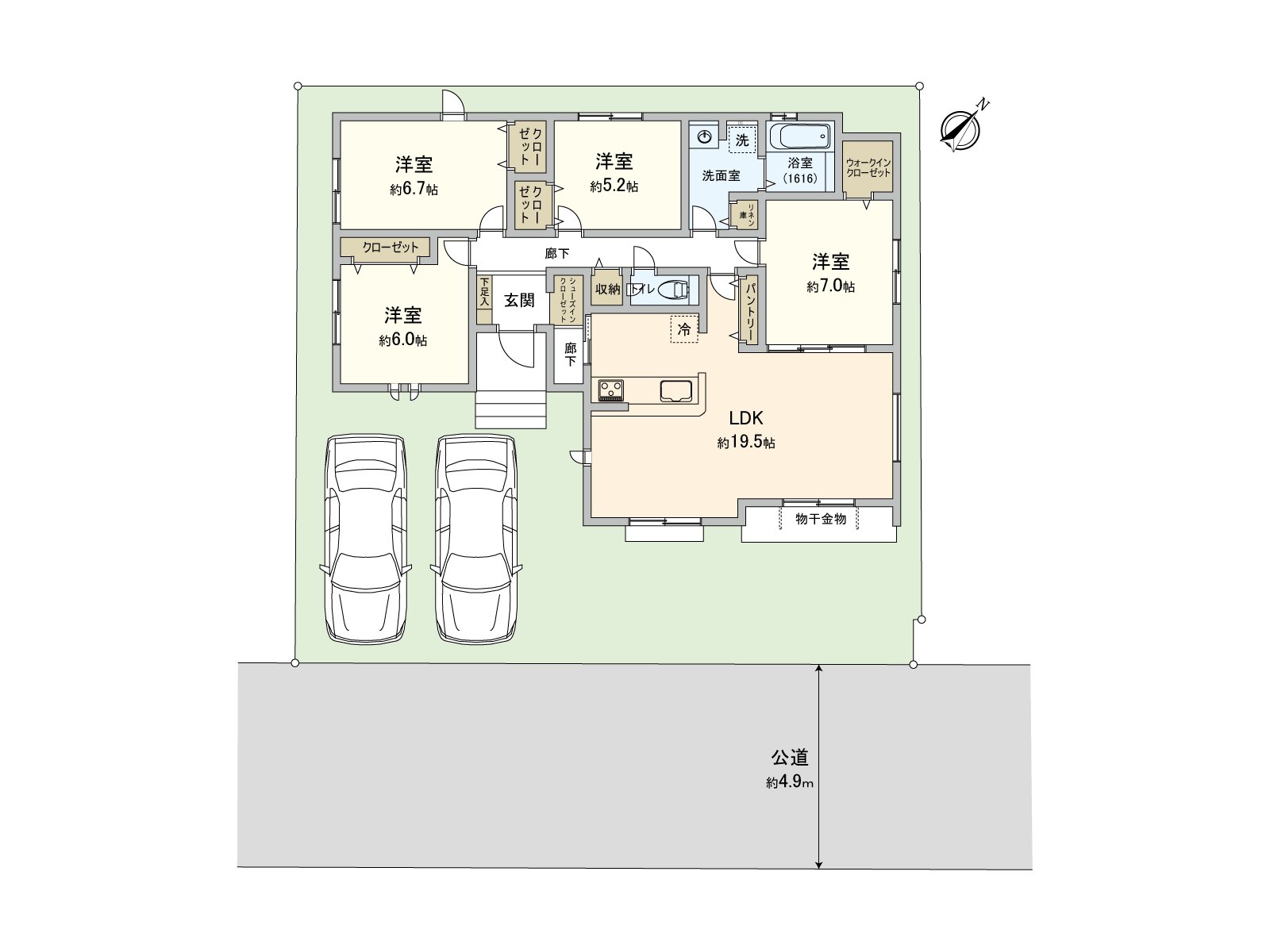The Land area can afford with about 62 tsubos and realizes a living to conclude in the one floor only in the one-storied house. A life line of flow is simple, and the daily housework and movement are smooth, too.