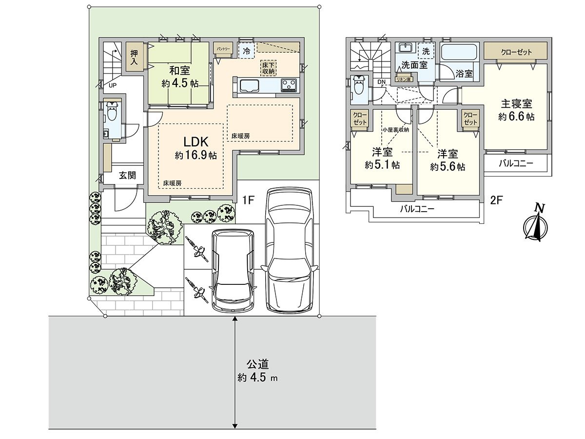 It comprises a certain space Plan called 4LDK of the family type. It is nature and a comfortable house to be able to gather in living and dining while securing private space of each family.