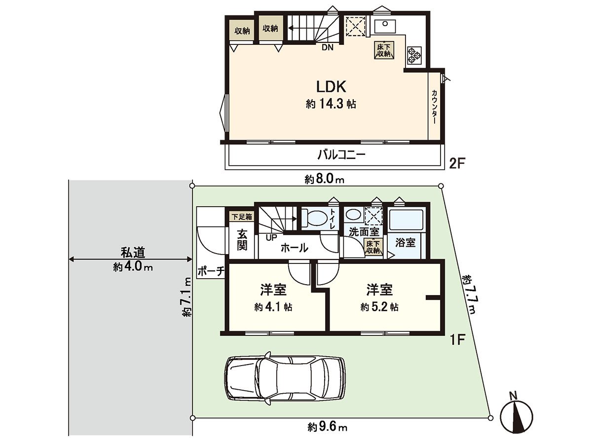 Layout 2LDK. It is the living room that is easy to receive lighting on the second floor.