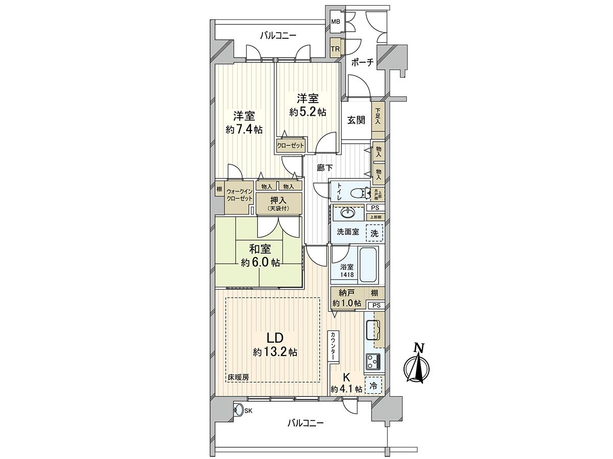 A certain about 17.3 quires of space LDK is cold winter, but floor heating to be able to spend warmly is belonging to it♪