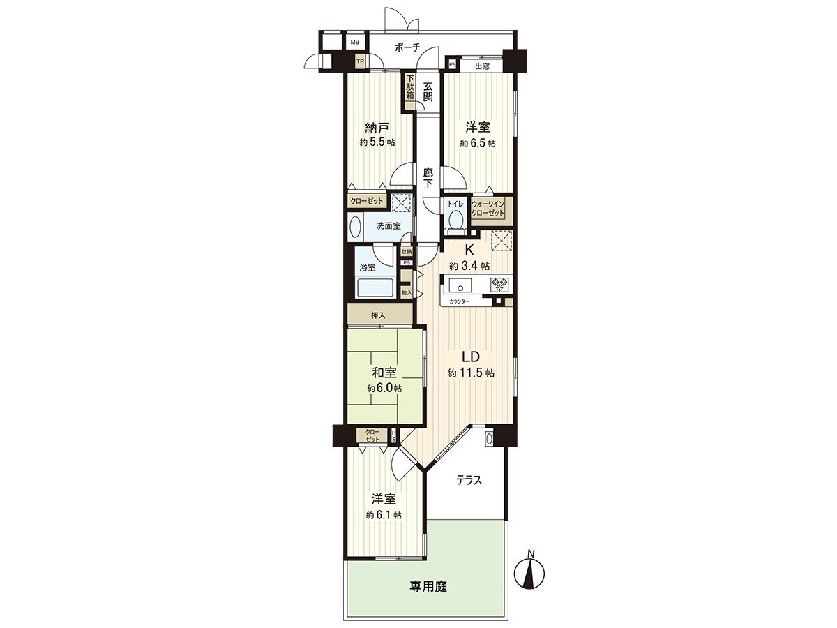私人使用面積85.97平方公尺(約26坪)/Terrace面積7.4平方公尺/專用的院子面積9平方公尺