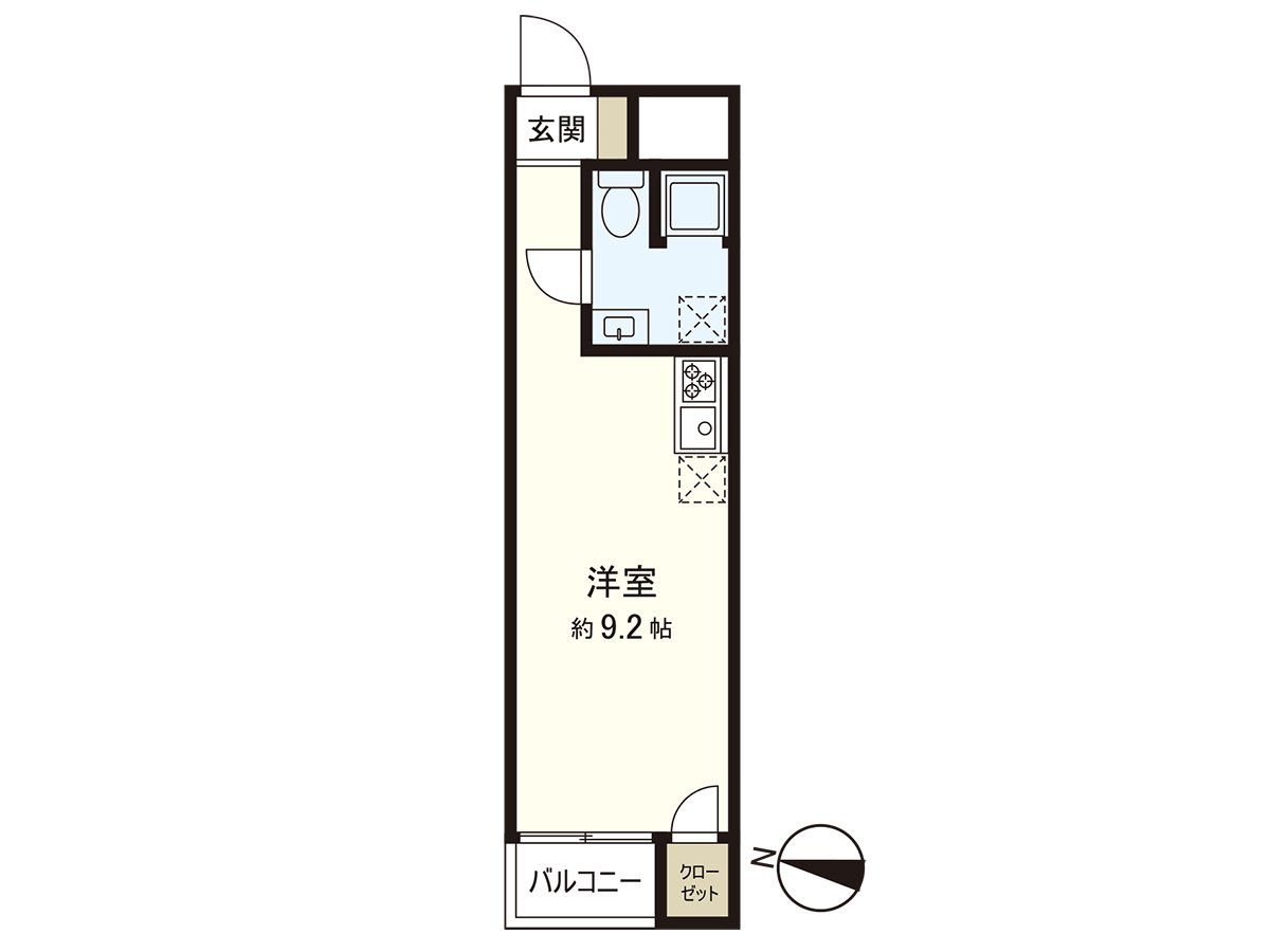 Studio of exclusive area 25.2 square meters (about 7.62 tsubo)