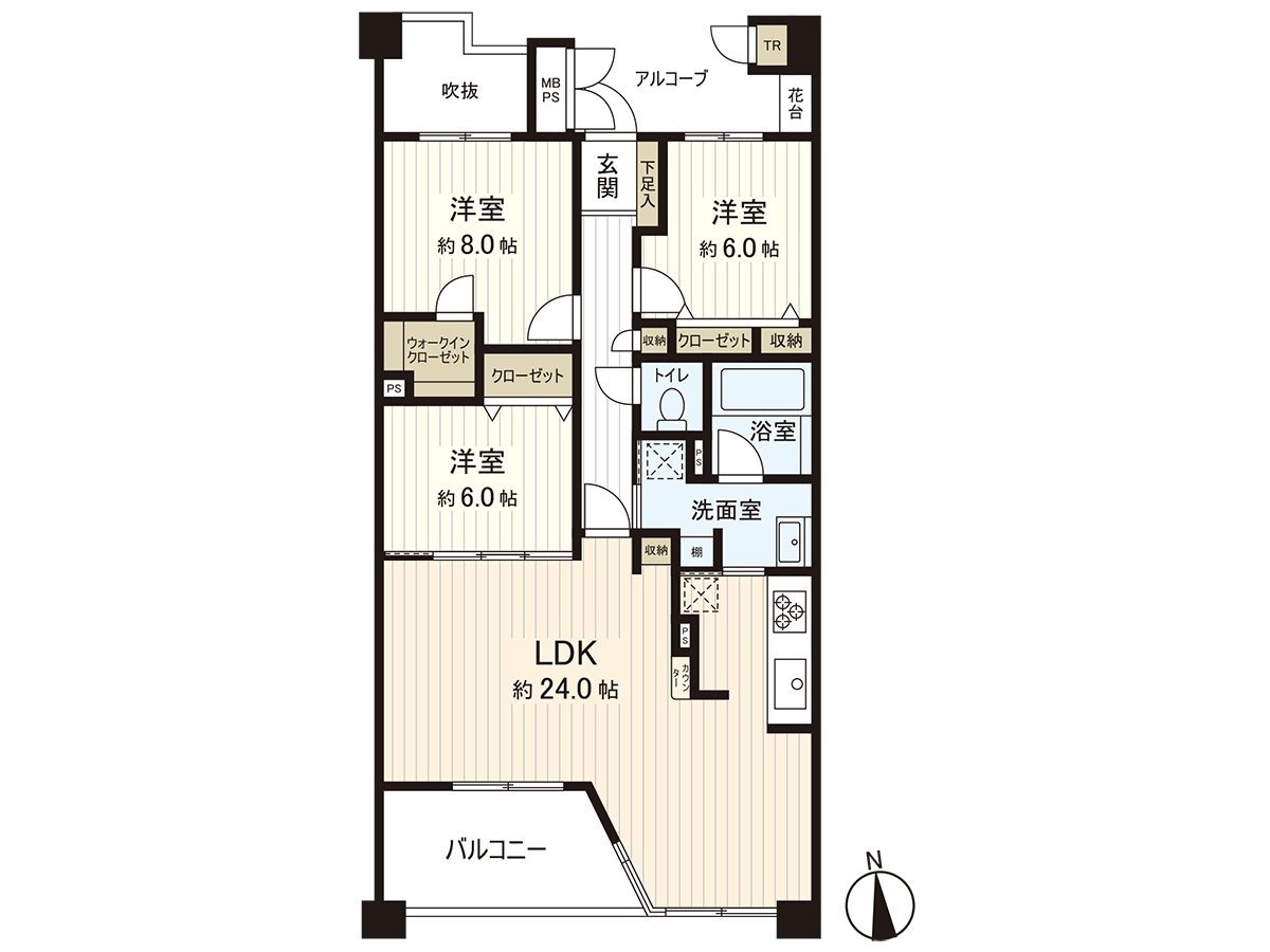 98.07 square meters of exclusive area (about 29.66 tsubo)