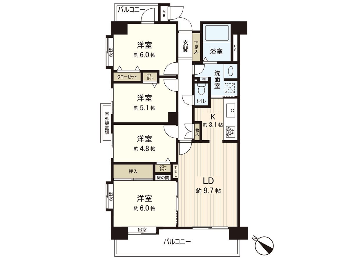 是珍惜個人空間的4LDK房屋。