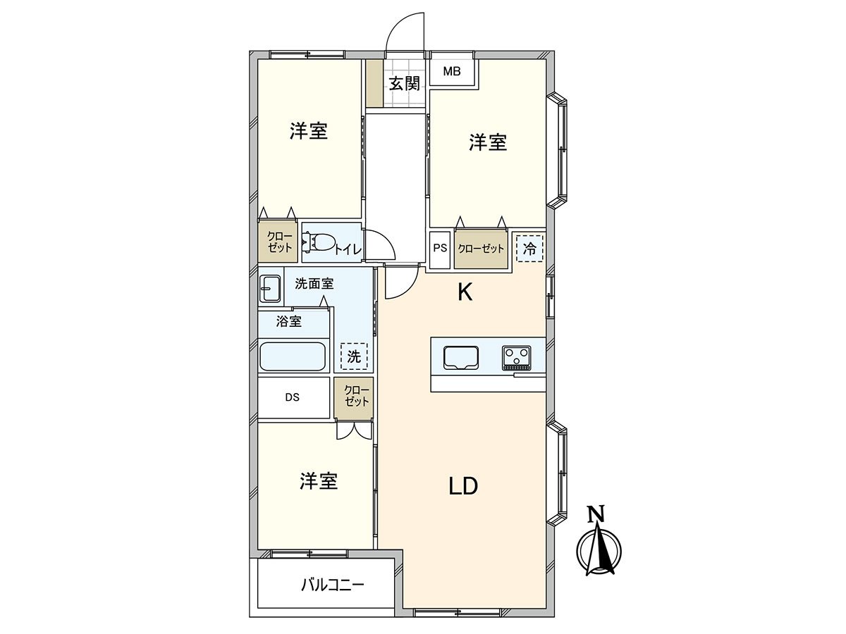 私人使用面積62.74平方公尺的3LDK