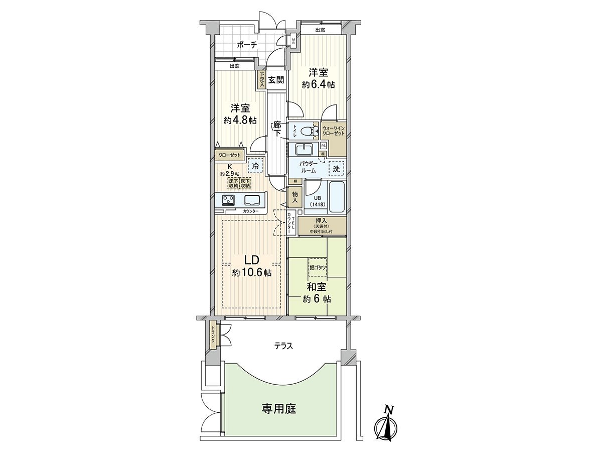 有專用院子平方公尺Terrace約21.27 13.96平方公尺，是私人使用面積70.32平方公尺和只有1樓部分才能做到的房型。