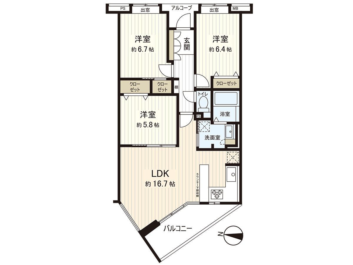 It is 3LDK of 78.24 square meters of exclusive area (about 23.66 tsubo).