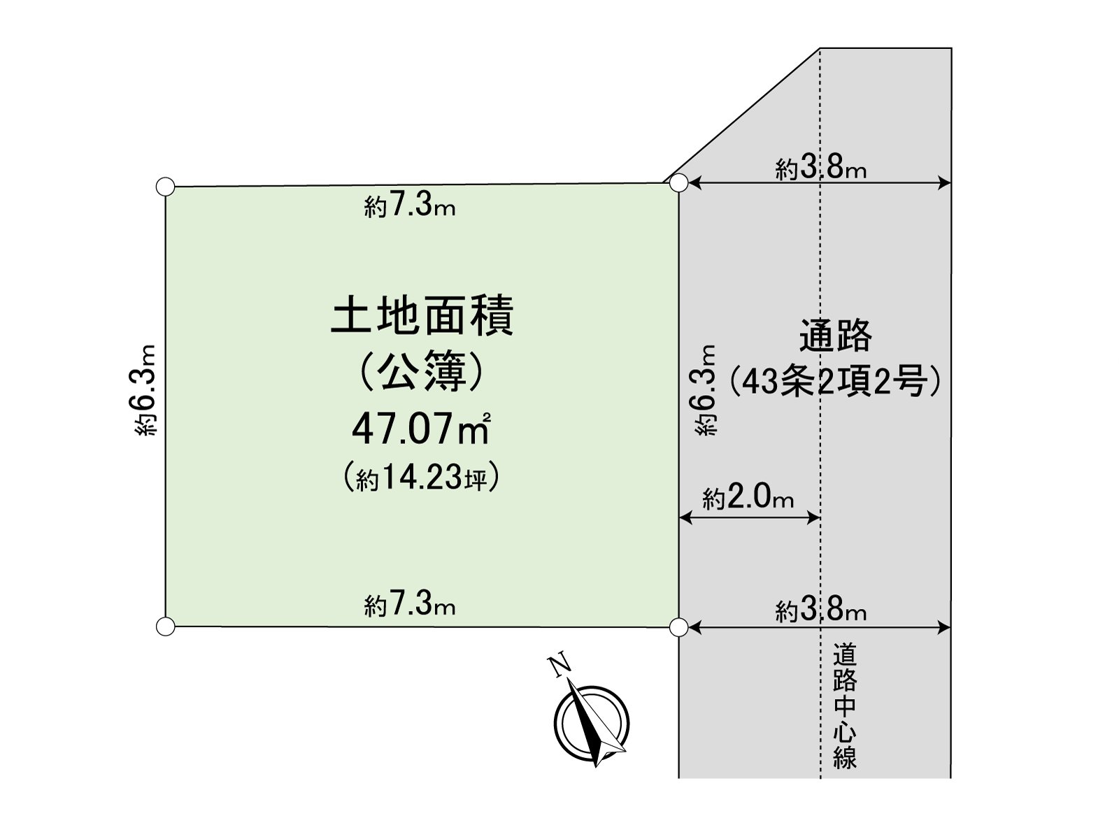 47.07 square meters of Land area (about 14.23 tsubo). It is the rectangular lot which is easy to effectively utilize space.