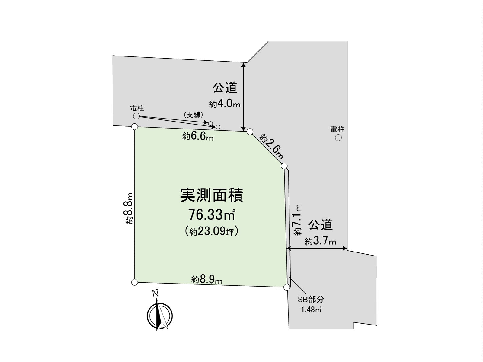 土地面积公共簿：73.87平米实际测量：76.33平米※另外的SB部分约1.48平米