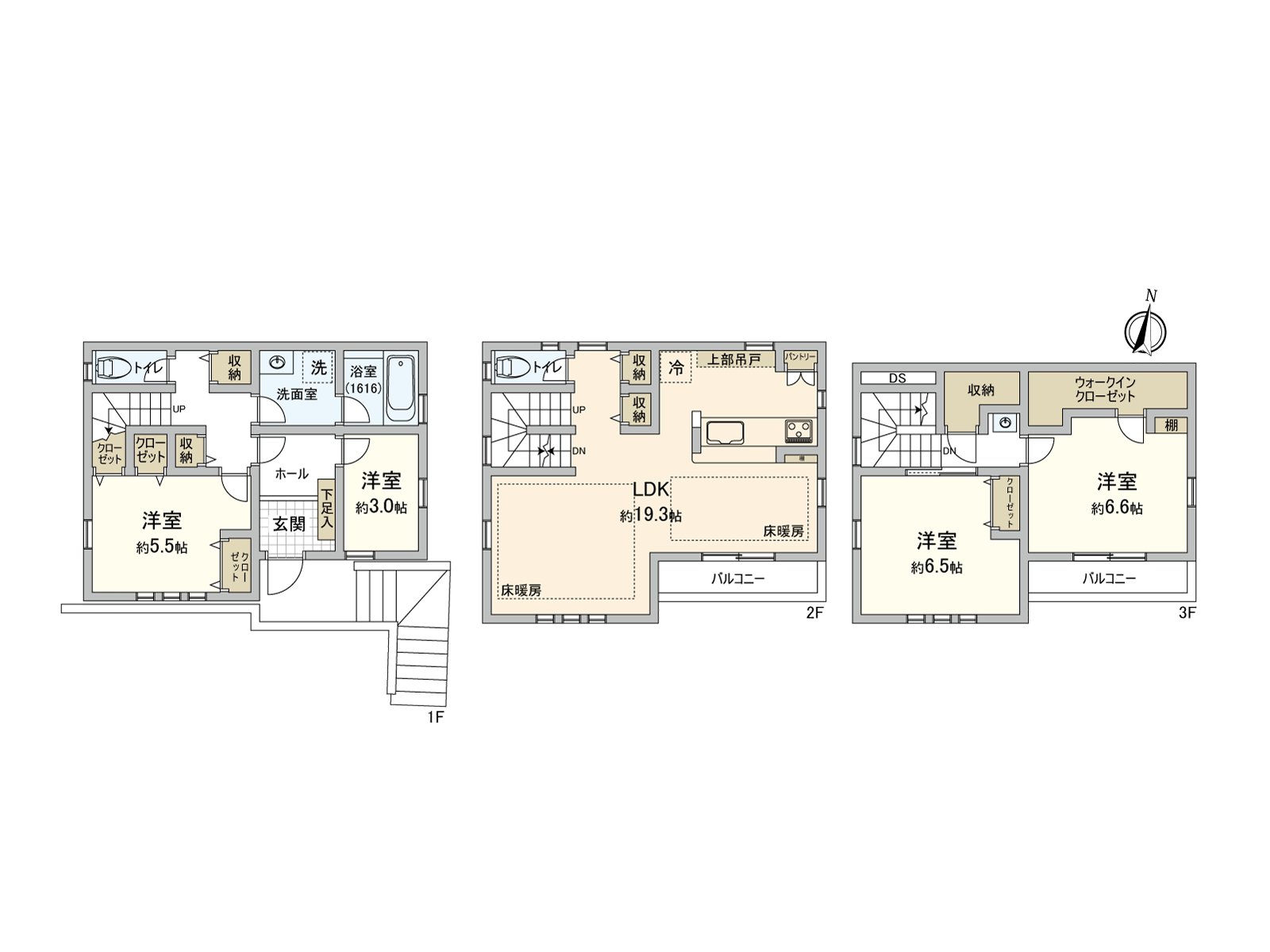 LDK becoming the main space of the life is about 19.3 quires of area. It is the bright space that Hikari inserts.