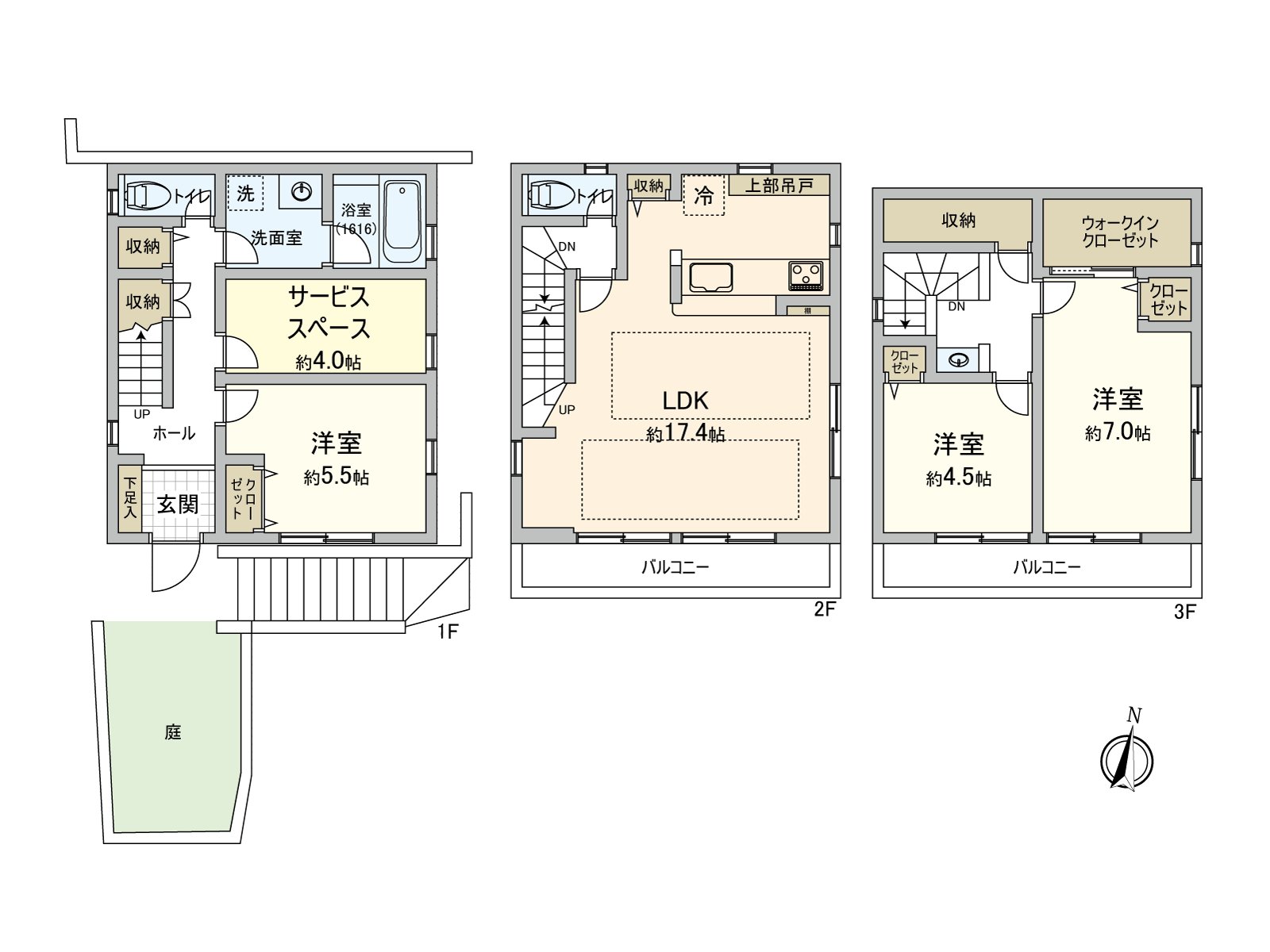 LDK becoming the main space of the life is about 17.4 quires of area. It is the bright space that Hikari inserts.