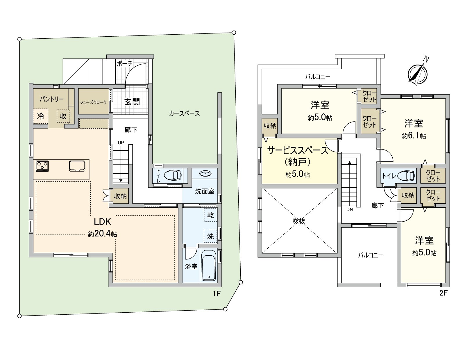 3SLDK建築面積128.78平方公尺(約38.95坪)土地面積125.61平方公尺(約37.99坪)