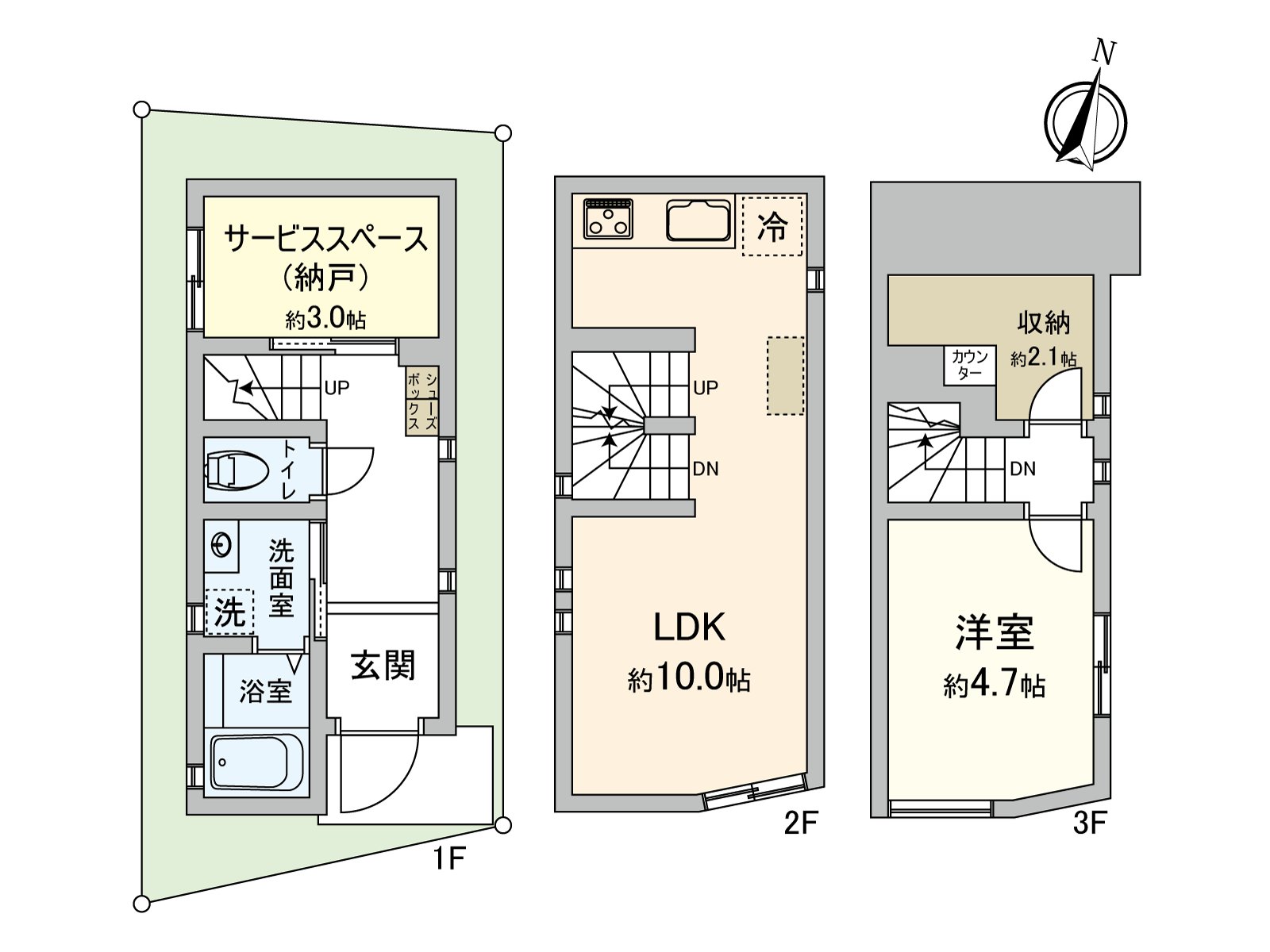 1SLDK※S、非居室作为储藏室的建筑面积50.57平米(约15.29坪)