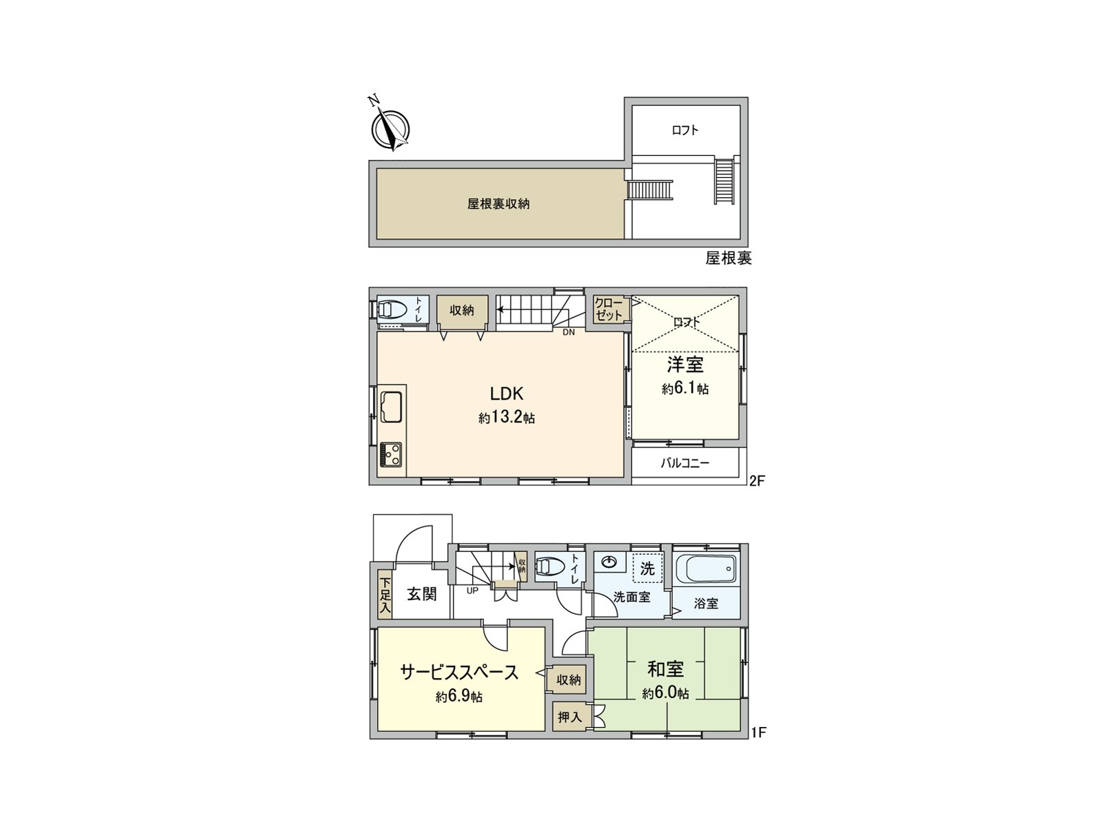 93.25 square meters of 2SLDK Detached House ･ Southwest Orientation Terrace Total floor area 75.35 square meters (about 22.79 tsubo) Land area (about 28.2 tsubo) ※I include about 30.3 square meters of alley-formed site parts