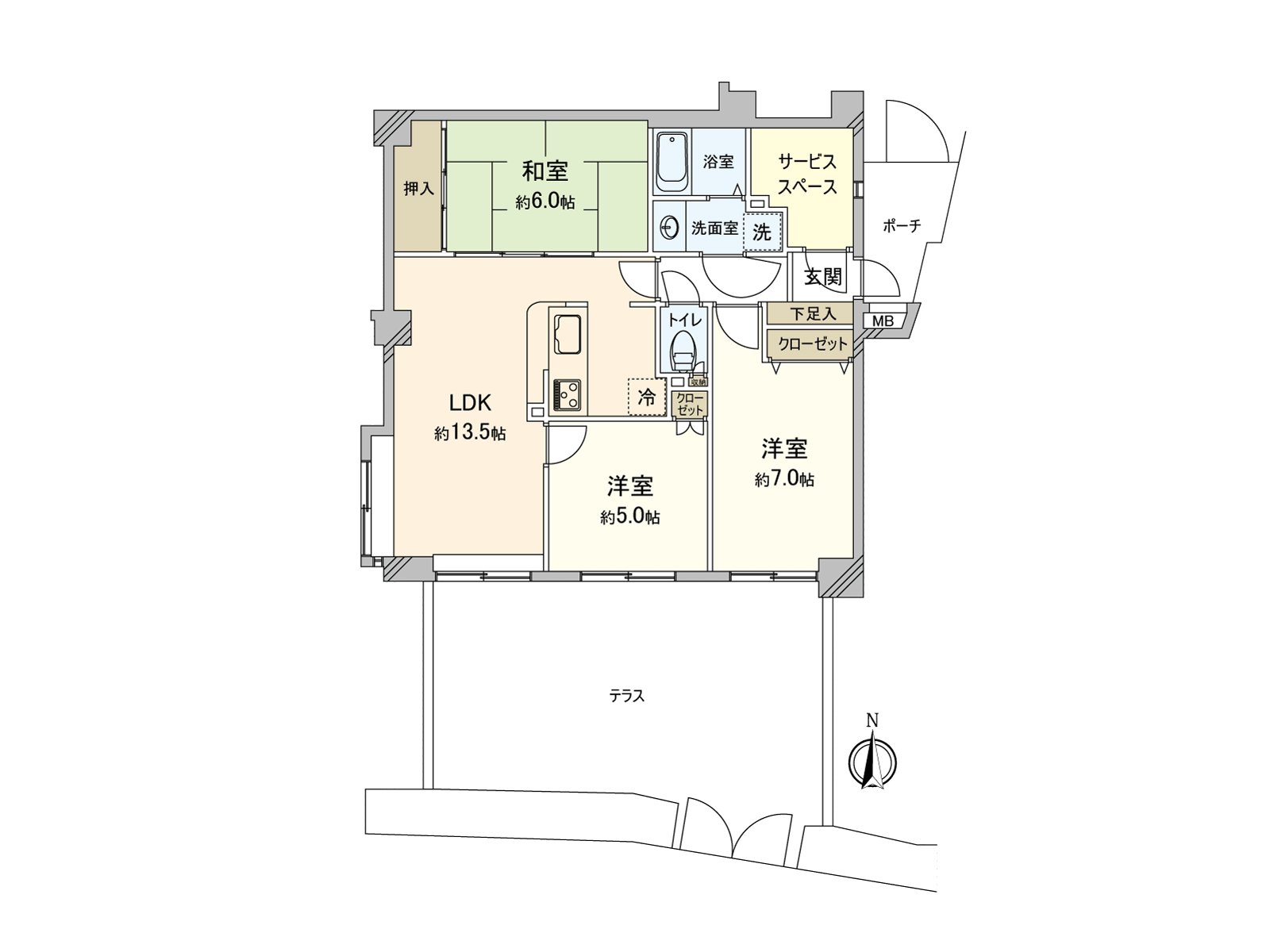 是位于1楼部分的3SLDK的家。