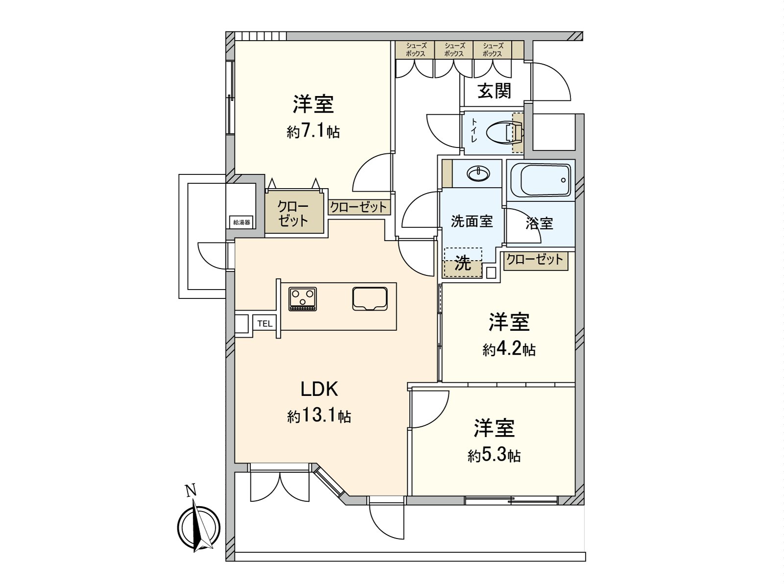 3LDK实际使用面积65.77平米(约19.89坪)
