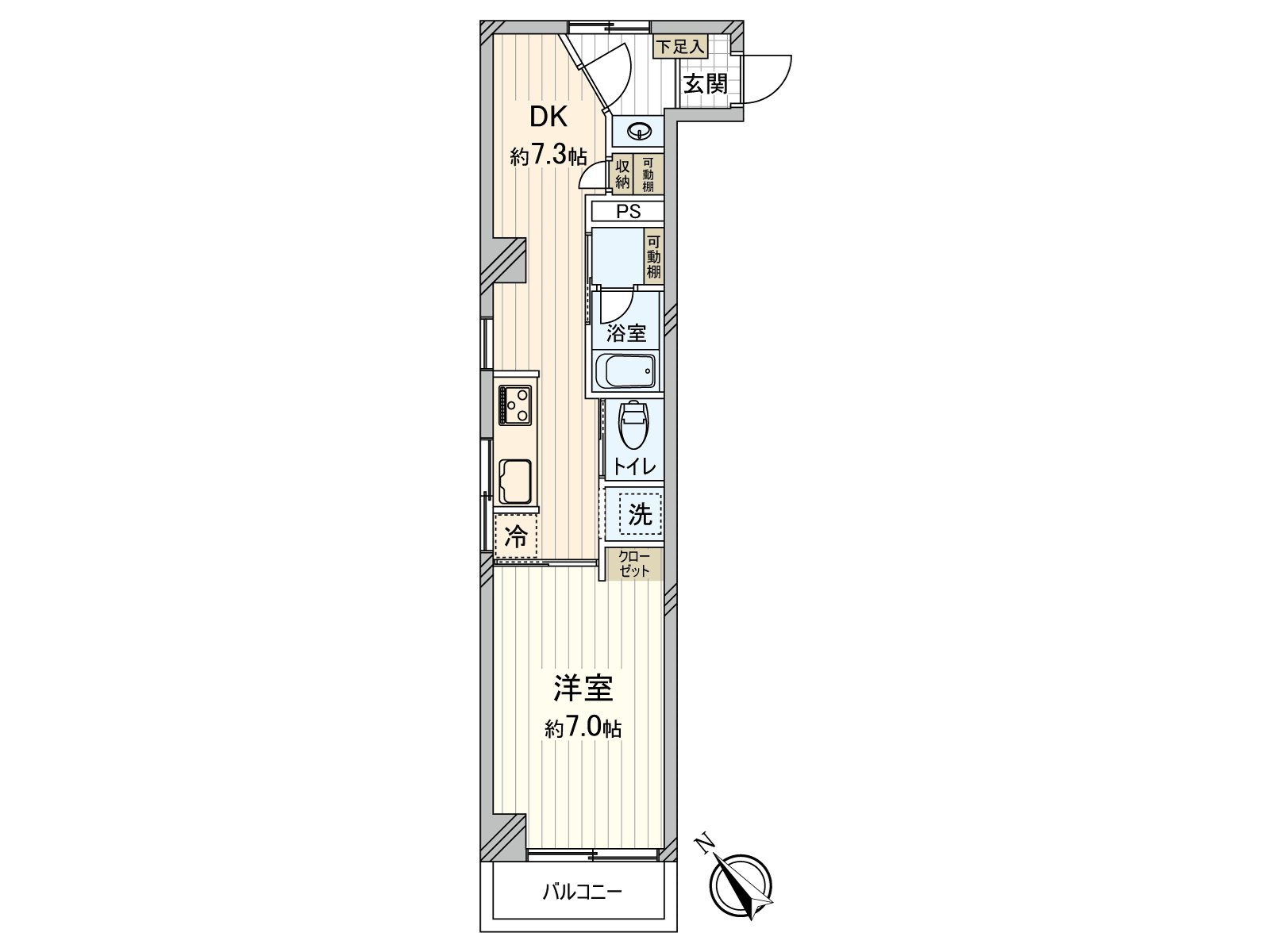 1DK私人使用面積36.18平方公尺(約10.94坪)