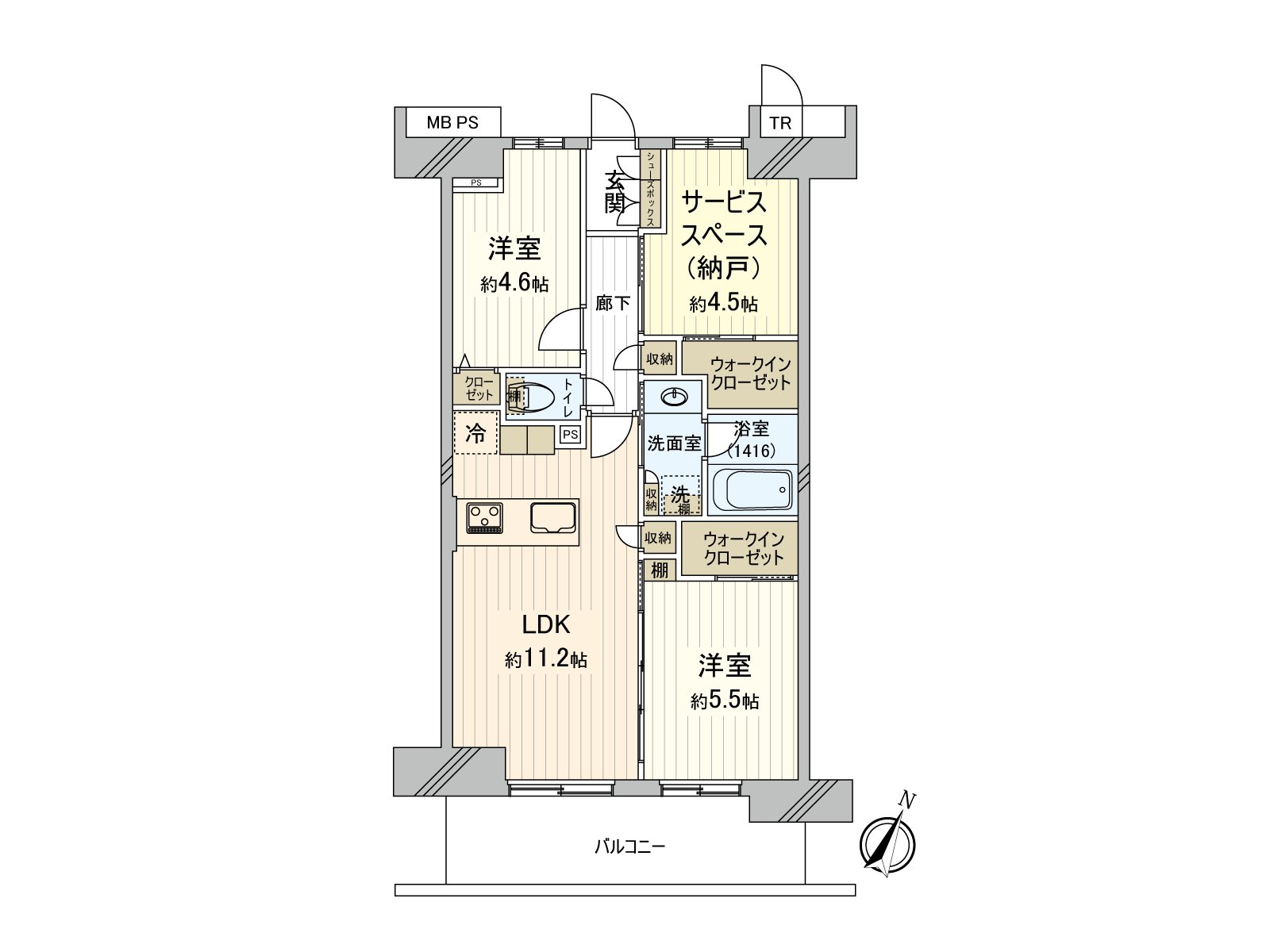 2SLDK※S ‧ 非居室作為儲藏室的私人使用面積59.12平方公尺(約17.88坪)