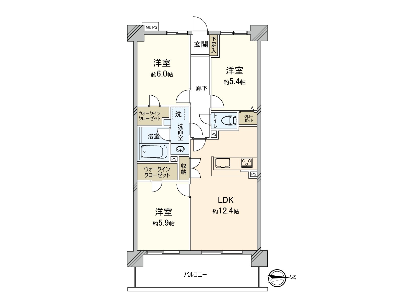 It is a 3LDK dwelling unit of exclusive area 66.49 square meters.