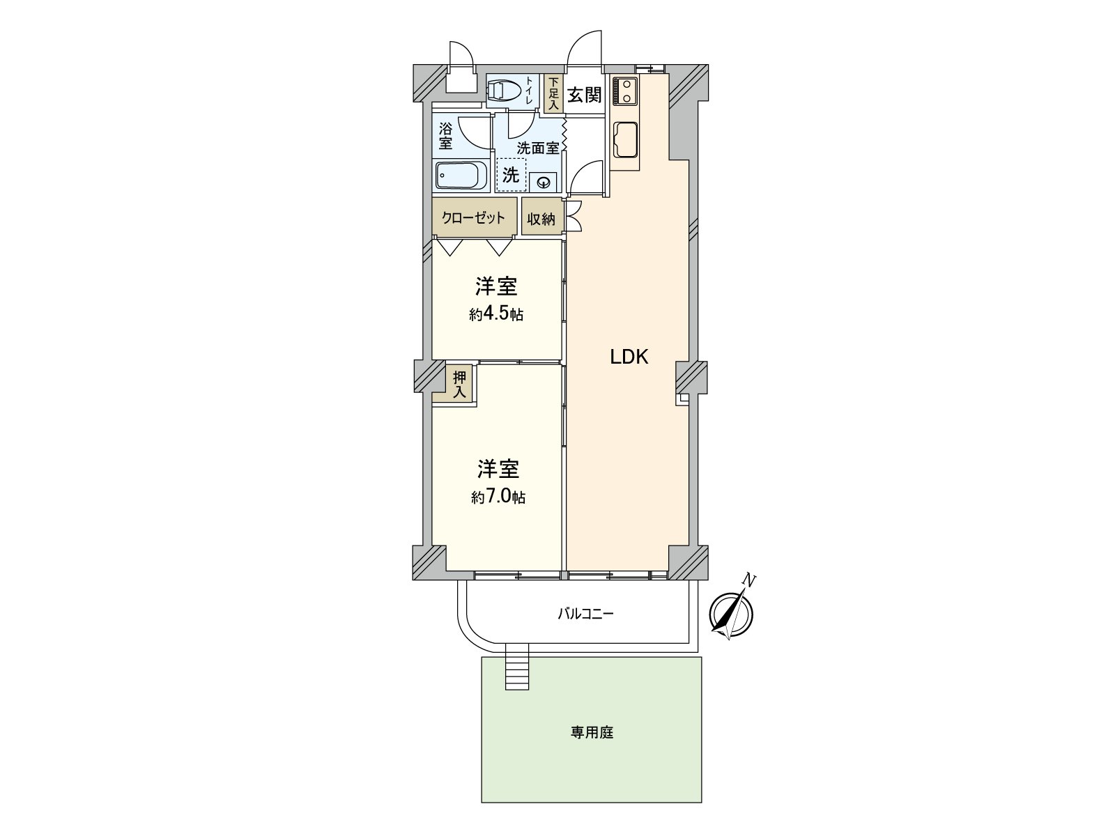 2LDK私人使用面積59.4平方公尺(約17.96坪)