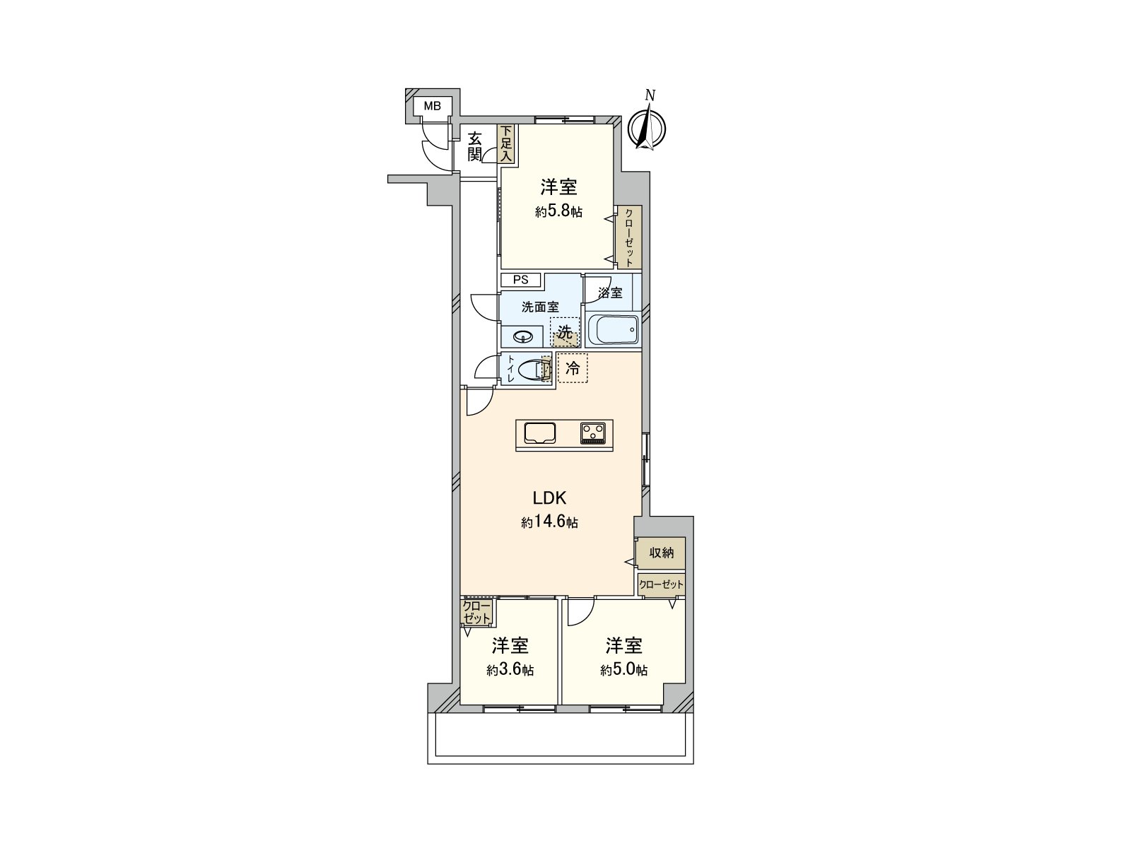 陽光、通風關於3樓部分的東南邊間良好。是3LDK的房型。