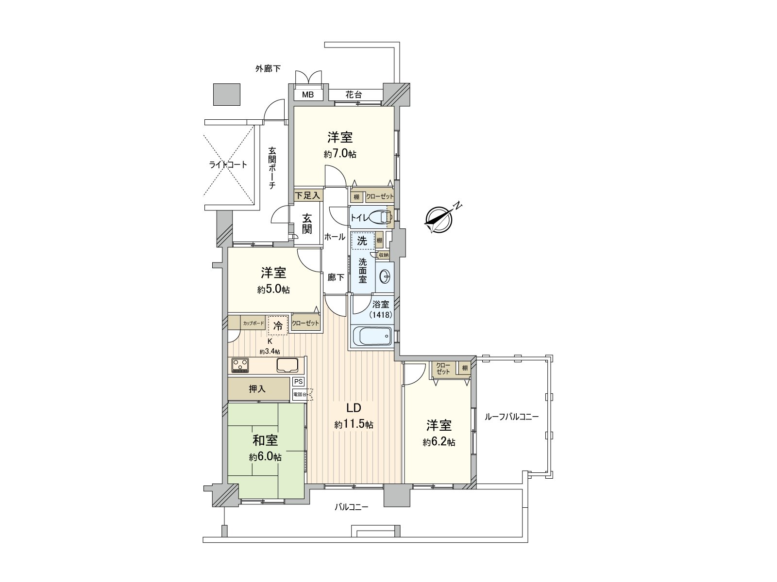 4LDK dwelling unit of exclusive area 83.19 square meters. An authority of ･ style per positive is good because of 3rd floor part Southeast ･ Northeast Corner Unit.