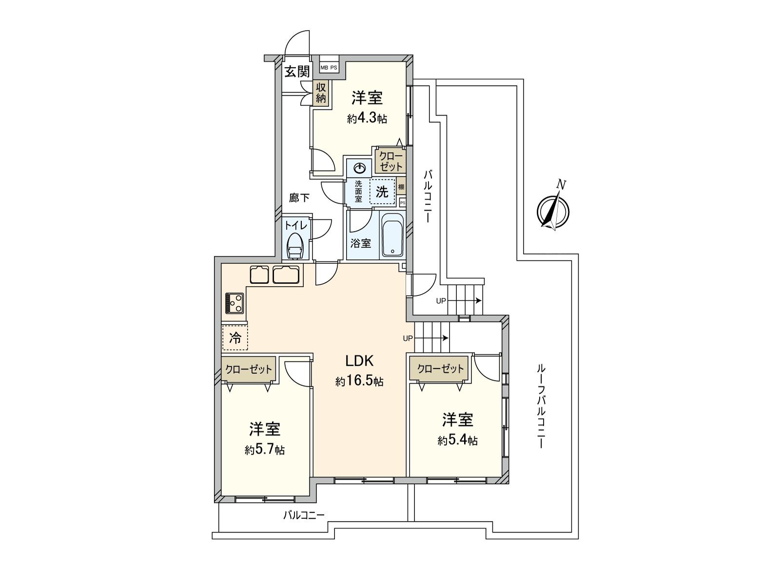 There are ･ 3LDK Corner Unit spaciousness having good exposure to the sun and the roof balcony which I did because of Facing South.