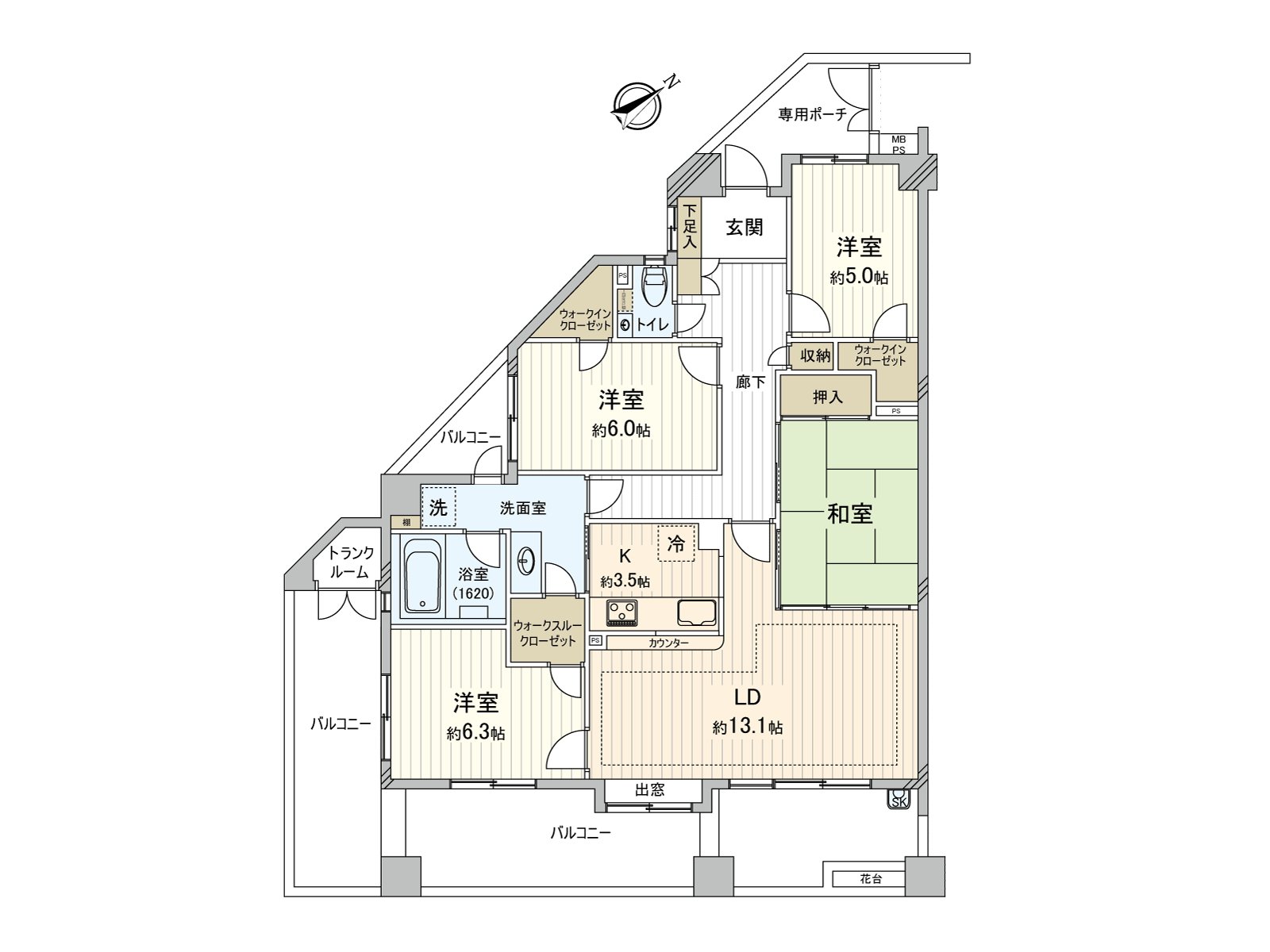 The good location of a 5-minute walk from Tobu Tojo Line "Tobunerima" Station. For 5th floor part Southeast, Southwest Corner Unit, a view, the ventilation, exposure to the sun are good.