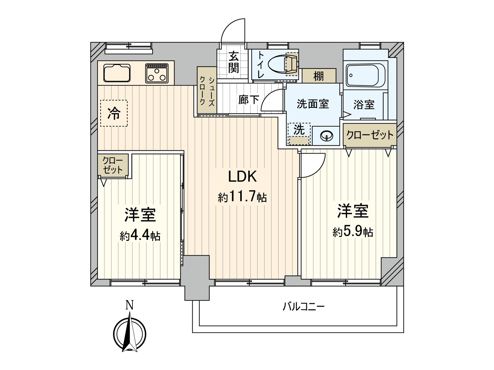2025年4月裝修翻新完畢2LDK、朝南、復數層玻璃框格使用