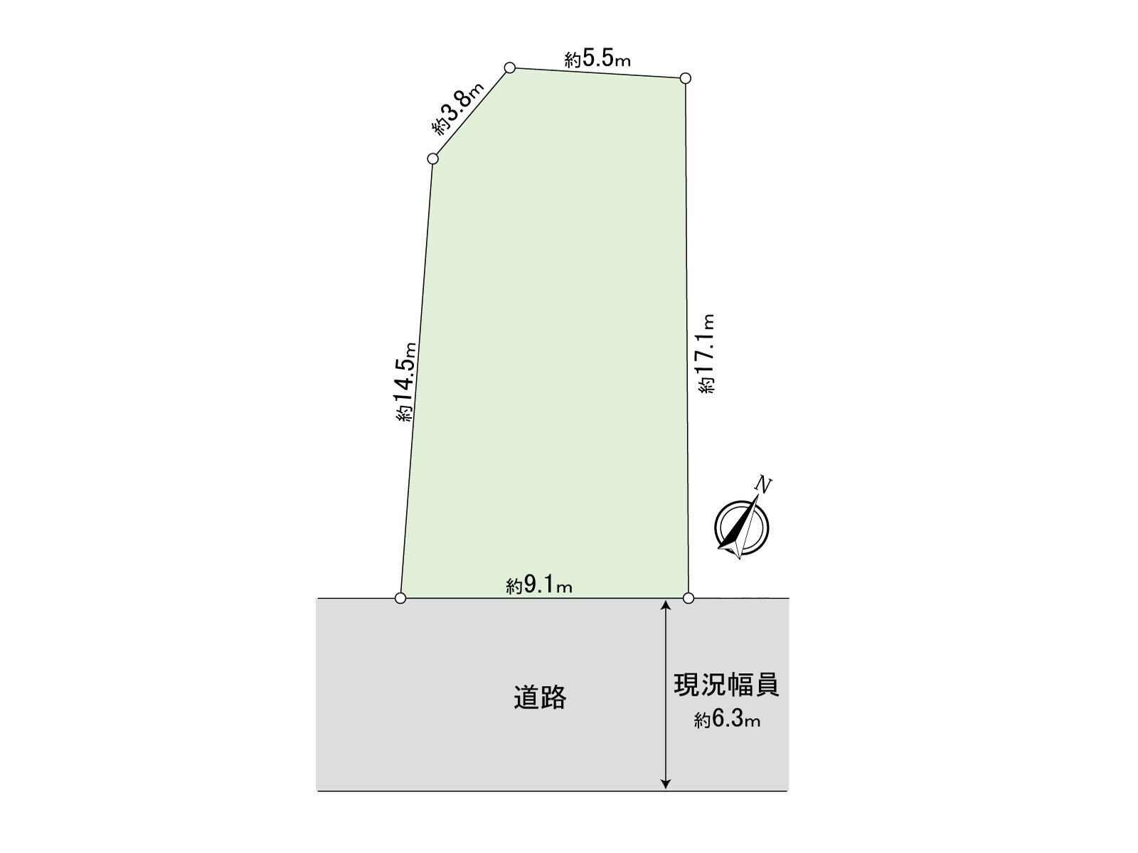 The Land area 144.54 square meters (about 43.72 tsubo). In the anterior surface of Southeast side road, width to be able to perform the cross-purposes between cars smoothly is secured.