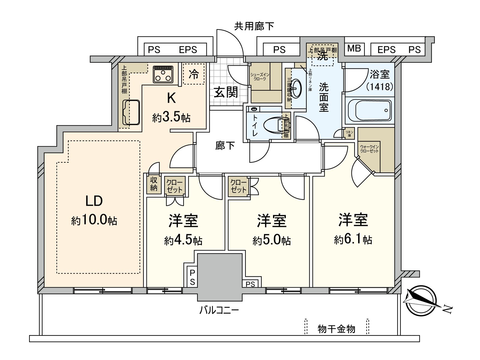 实际使用面积68平米的3LDK。WIC或者SIC是存储空间丰富的房型。