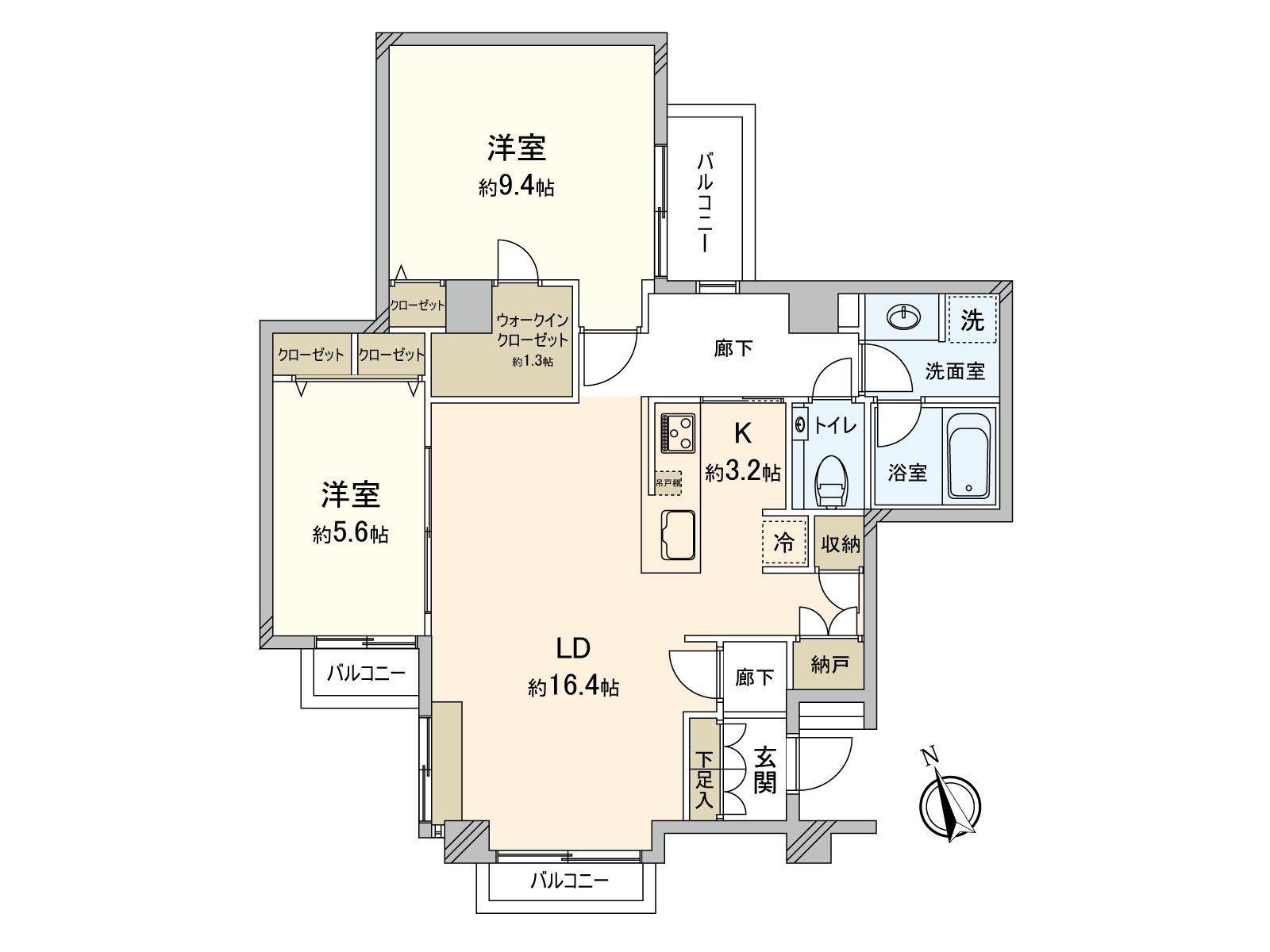 2LDK type of 82.98 square meters