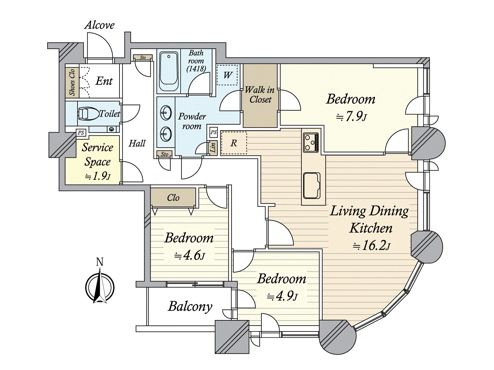 作为存储空间丰富的3LDK的房型。是南、东的采光房