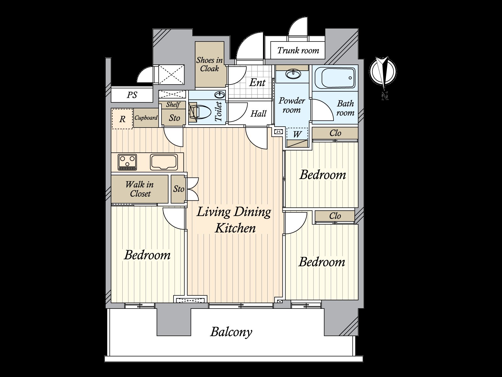 步入式衣帽间，走入式鞋柜，贮藏室是收纳丰富的房间