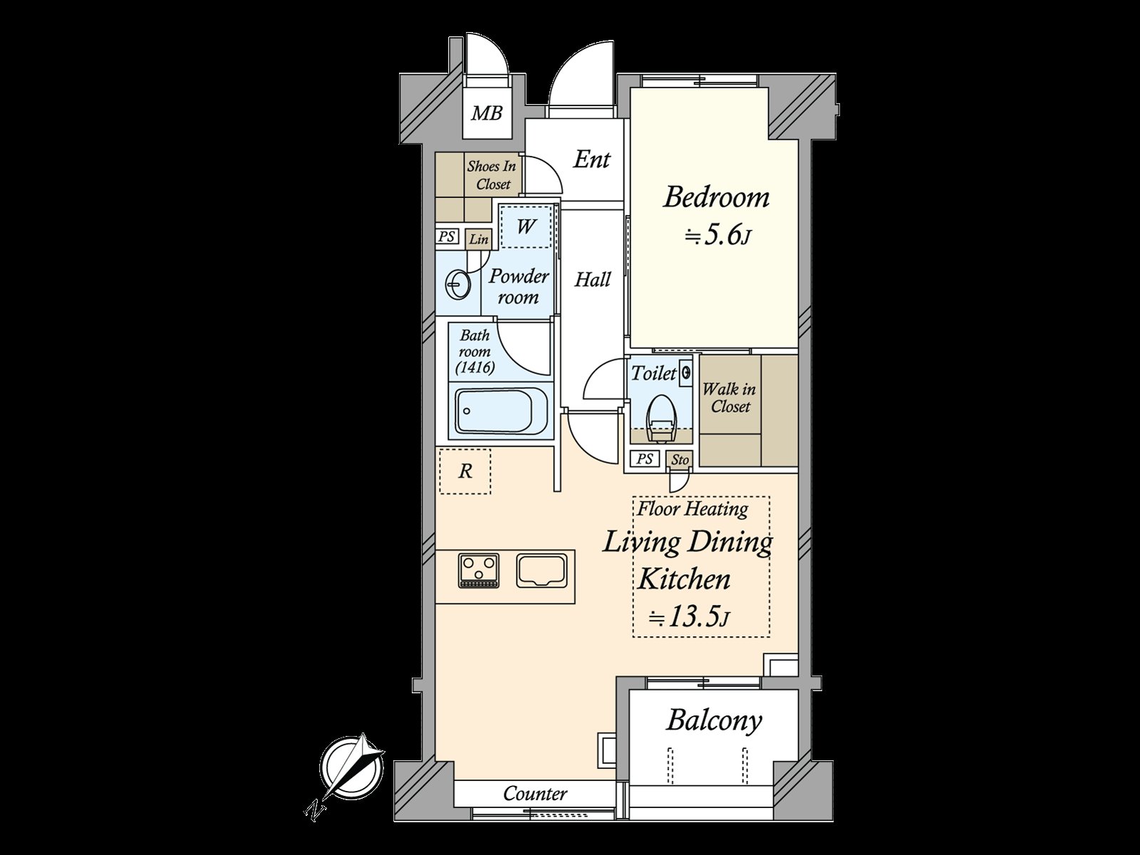 46.85平方公尺/1LDK+WIC+SIC的房間