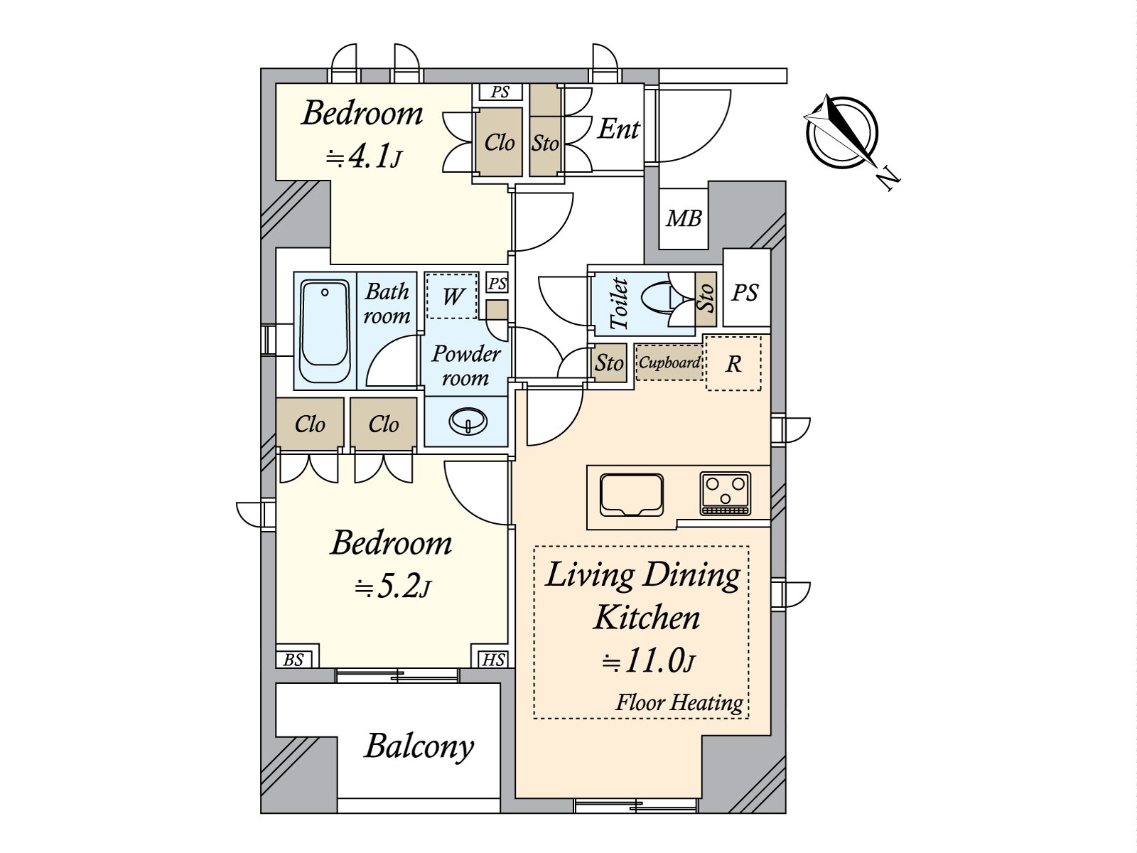 Plan of 48.45 square meters/2LDK